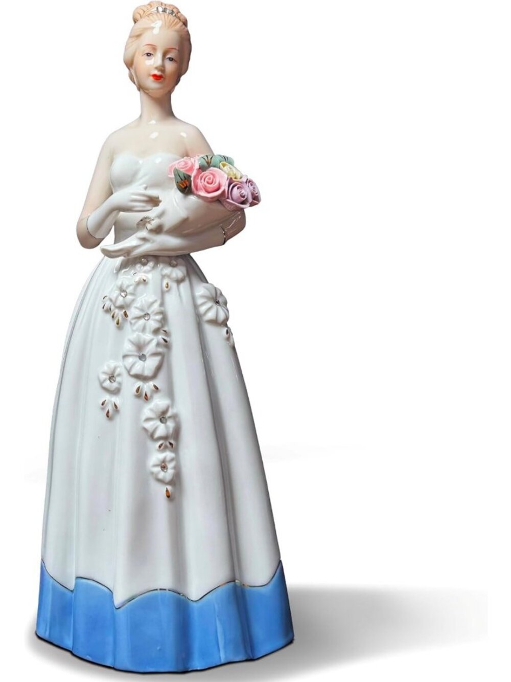 Vintage Porcelain Lady Figurine with Flowers | Elegant Home Décor Sculpture